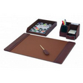 Mocha Brown 4 Piece Leather Desktop Organizer Desk Set